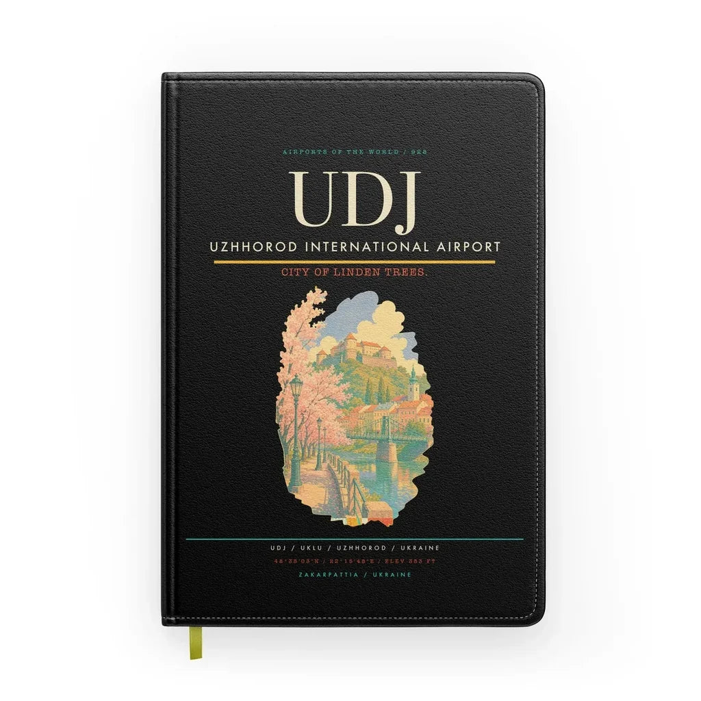 Uzhhorod International Airport (UDJ) design on black notebook