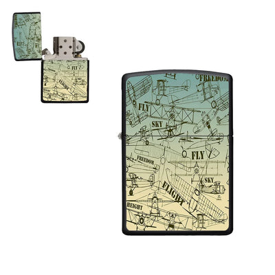 Retro Airplanes & Text aviation metal lighter in premium metal alloy.
