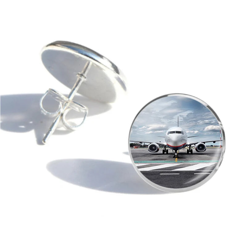 Amazing Clouds and Boeing 737 NG aviation stud earrings, stainless steel body with engraved detail.
