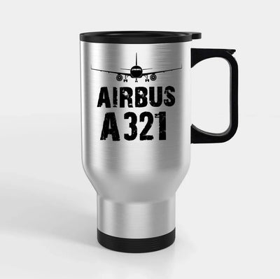 Airbus A321 & Plane Travel Mugs (With Holder) aviation design on travel mug with holder, insulated double-wall with car-cup b.