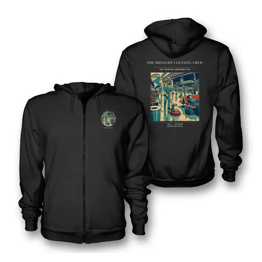 VINTAGE G4378 - The Midnight Cleaning Crew - Premium Zipped Hoodie design on black
