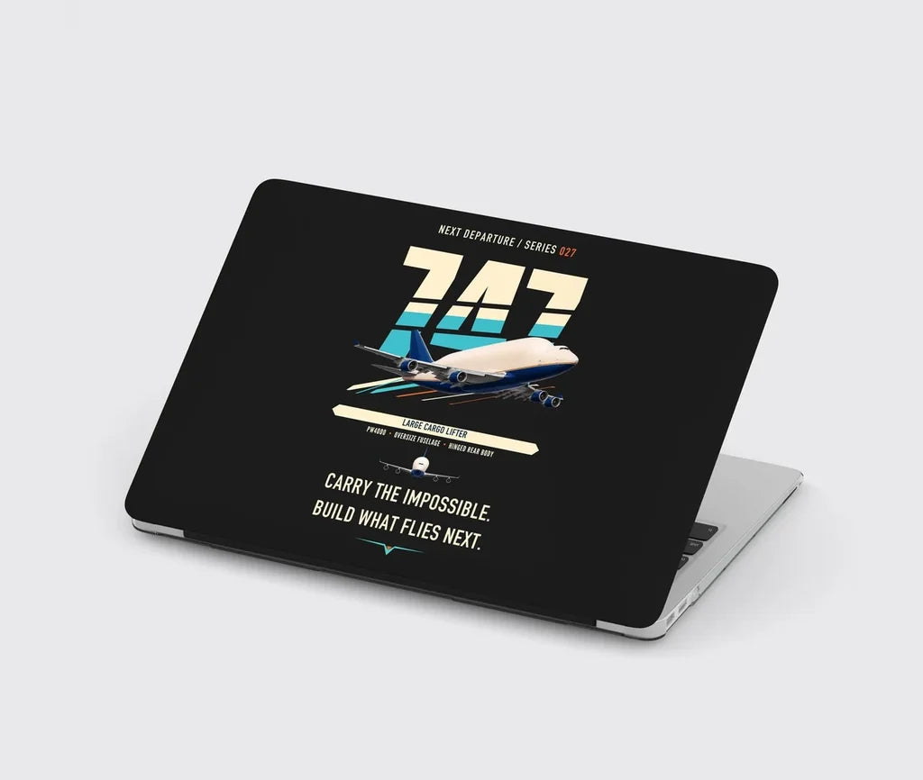 Boeing 747-400 Dreamlifter design on black MacBook case