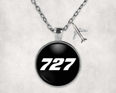 Boeing 727 Flat Text aviation necklace, stainless steel body with engraved detail.
