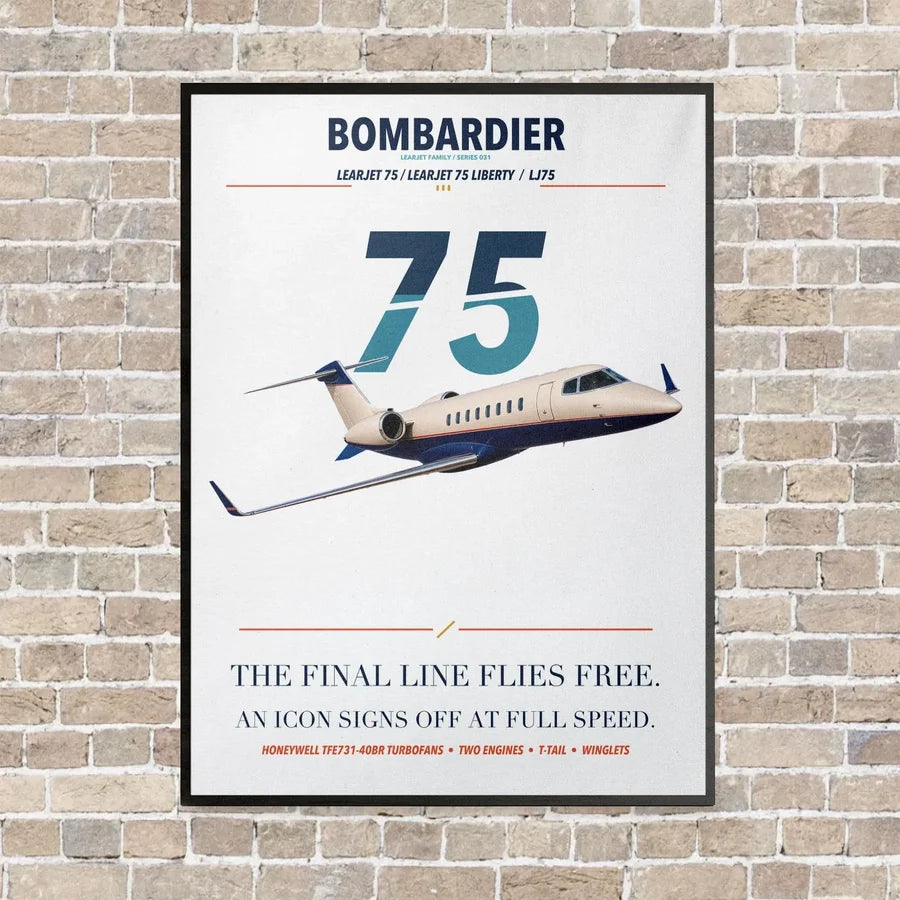 Bombardier Learjet 75 Liberty vertical canvas print - framed - white background