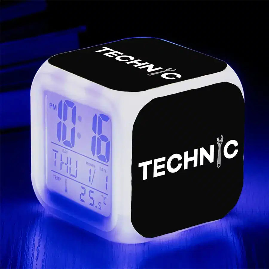Technic (Sunset) "7 Colour" Digital Alarm aviation art table clock in premium wood and metal.
