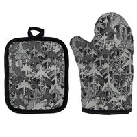 Thumbnail for Dark Coloured Airplanes Kitchen Glove & Holder aviation design on durable fabric with insulated lining kitchen glove holder.