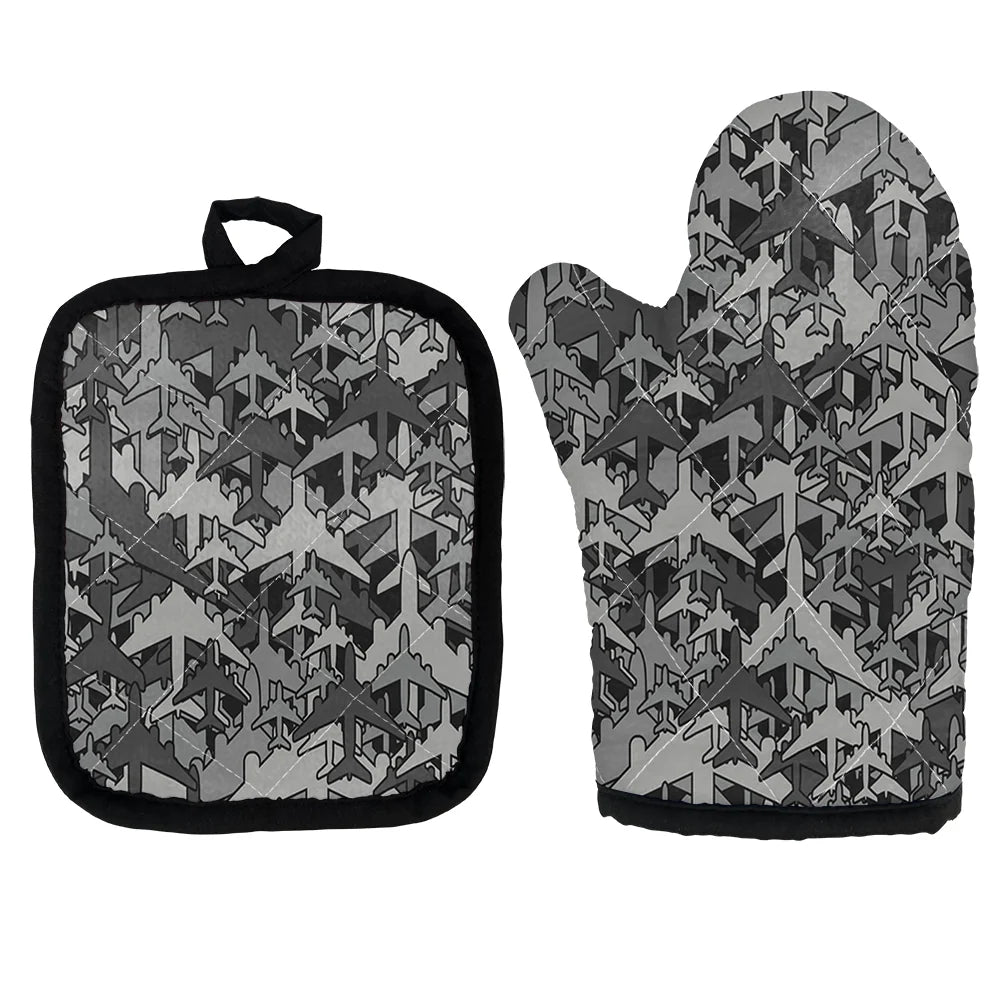 Dark Coloured Airplanes Kitchen Glove & Holder aviation design on durable fabric with insulated lining kitchen glove holder.