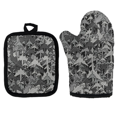 Dark Coloured Airplanes Kitchen Glove & Holder aviation design on durable fabric with insulated lining kitchen glove holder.
