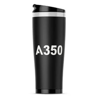 Thumbnail for Airbus A350 Flat Text aviation design on travel mug no-holder, insulated double-wall.