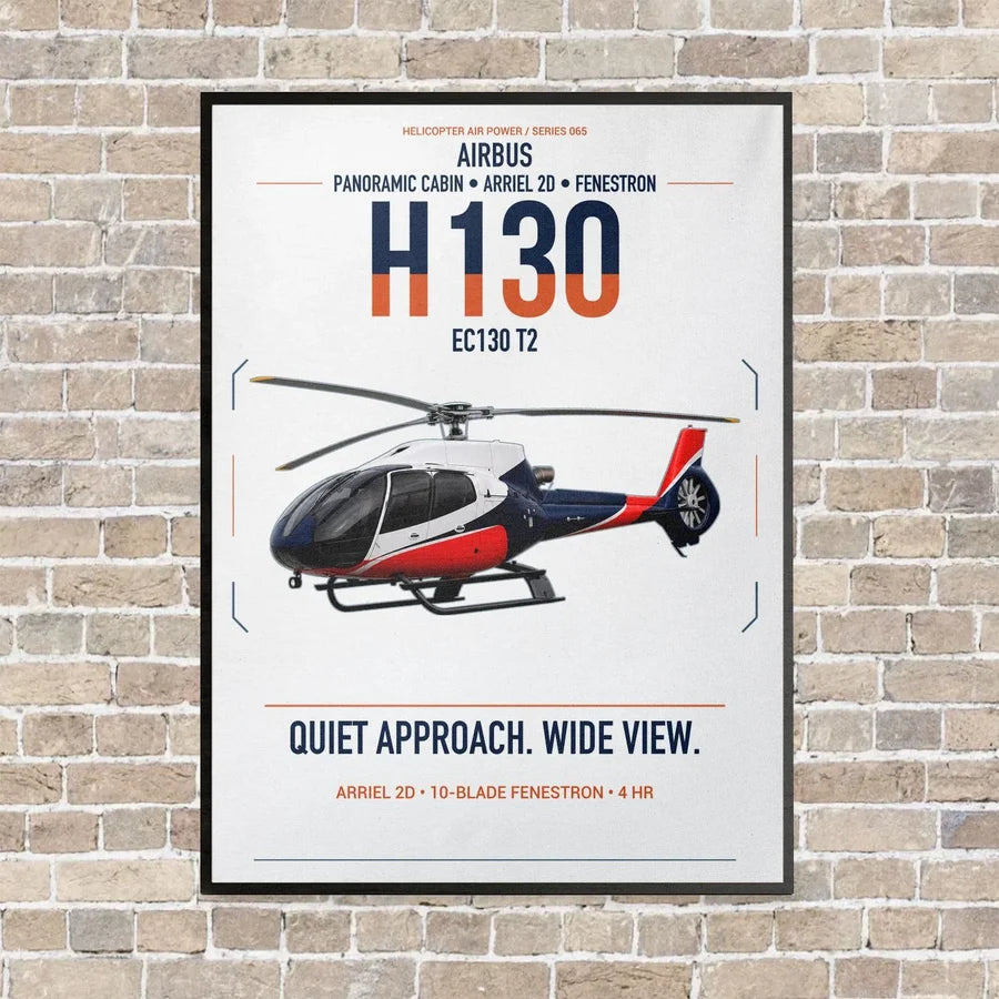 Airbus H130 vertical canvas print - framed - white background