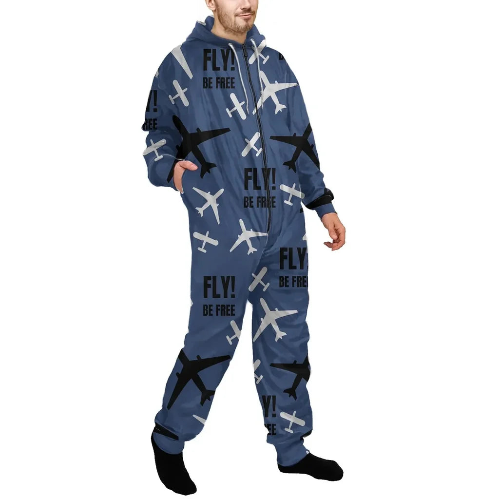 Fly Be Free Blue Jumpsuit for Men & Women aviation design on soft cotton blend jumpsuit.