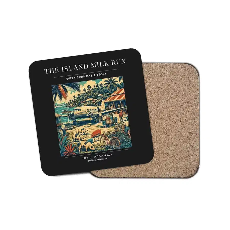 The Island Milk Run - Designed Coasters design on black 1-piece