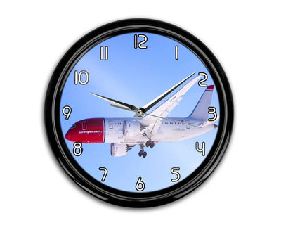 Norwegian Boeing 787 aviation themed wall clock, premium wood and metal.