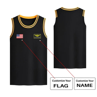 Custom Flag & Name with Special Badge Basketball Style Sports aviation design printed on quick-dry breathable fabric men's sp.