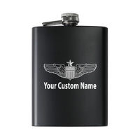 Thumbnail for Custom Name (US Air Force & Star) aviation design on stainless hip flask, compact pocket-size flask.