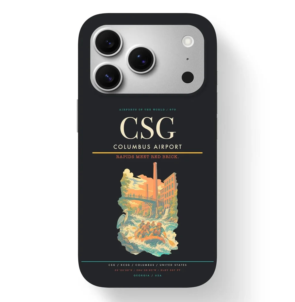 Columbus Airport (CSG) design on black iPhone 17 Pro MagSafe case