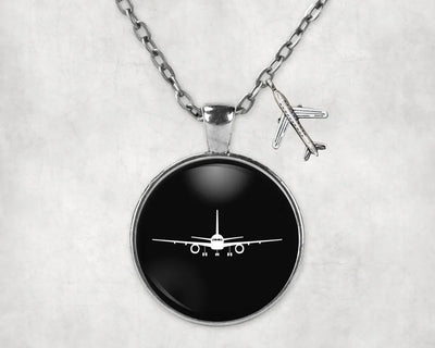 Side view of Boeing 757 Silhouette aviation necklace in stainless steel, polished finish.