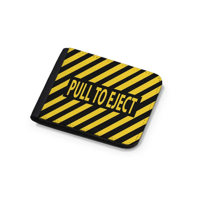 Pull to Eject aviation print wallet, leather.