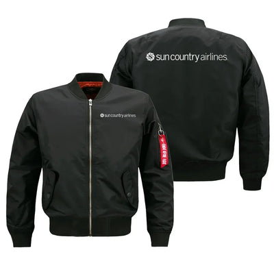 Sun Country Airlines logo on black bomber jacket