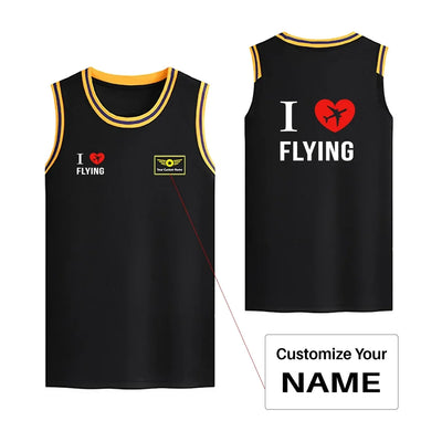 I Love Flying Basketball Style Sports aviation design printed on quick-dry breathable fabric men's sport tank top.