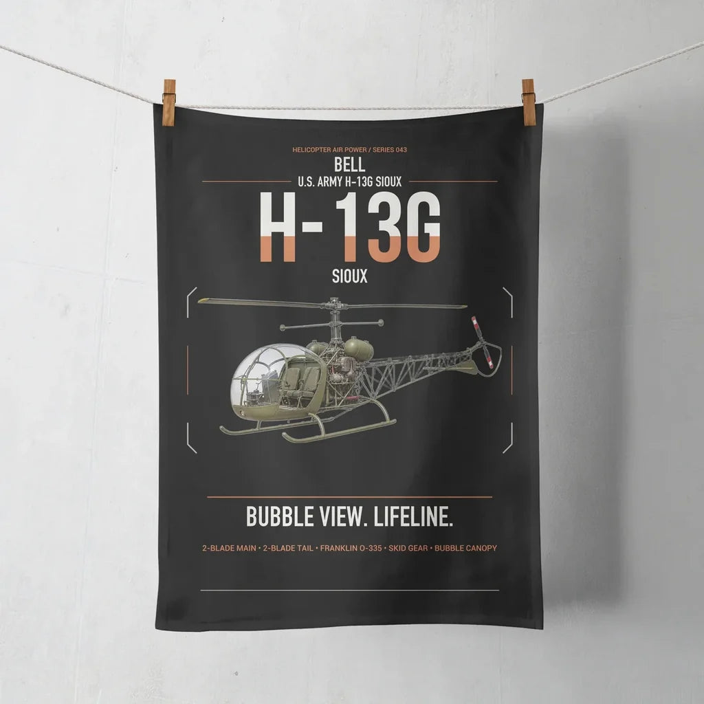 Bell H-13G Sioux design on black towel