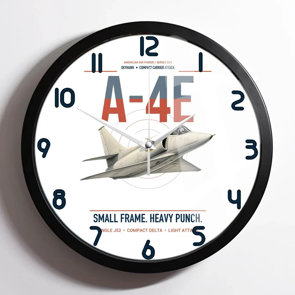 A-4E Skyhawk design on white framed wall clock
