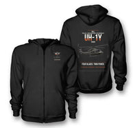 Thumbnail for Bell UH-1Y Venom design on black premium zipped hoodie, double-side print