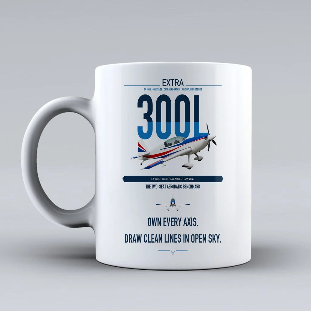 Extra 300L design on white ceramic mug, double-side print