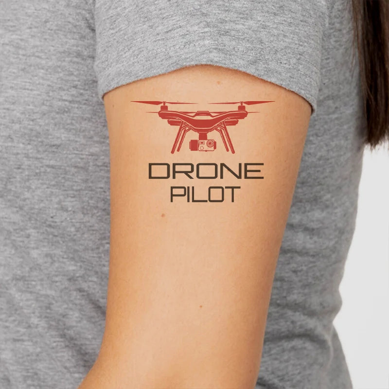 Drone aviation temporary tattoo in skin-safe adhesive paper.