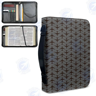 Perfectly Sized Seamless Airplanes Gray aviation print PU accessories bag, PU faux leather.