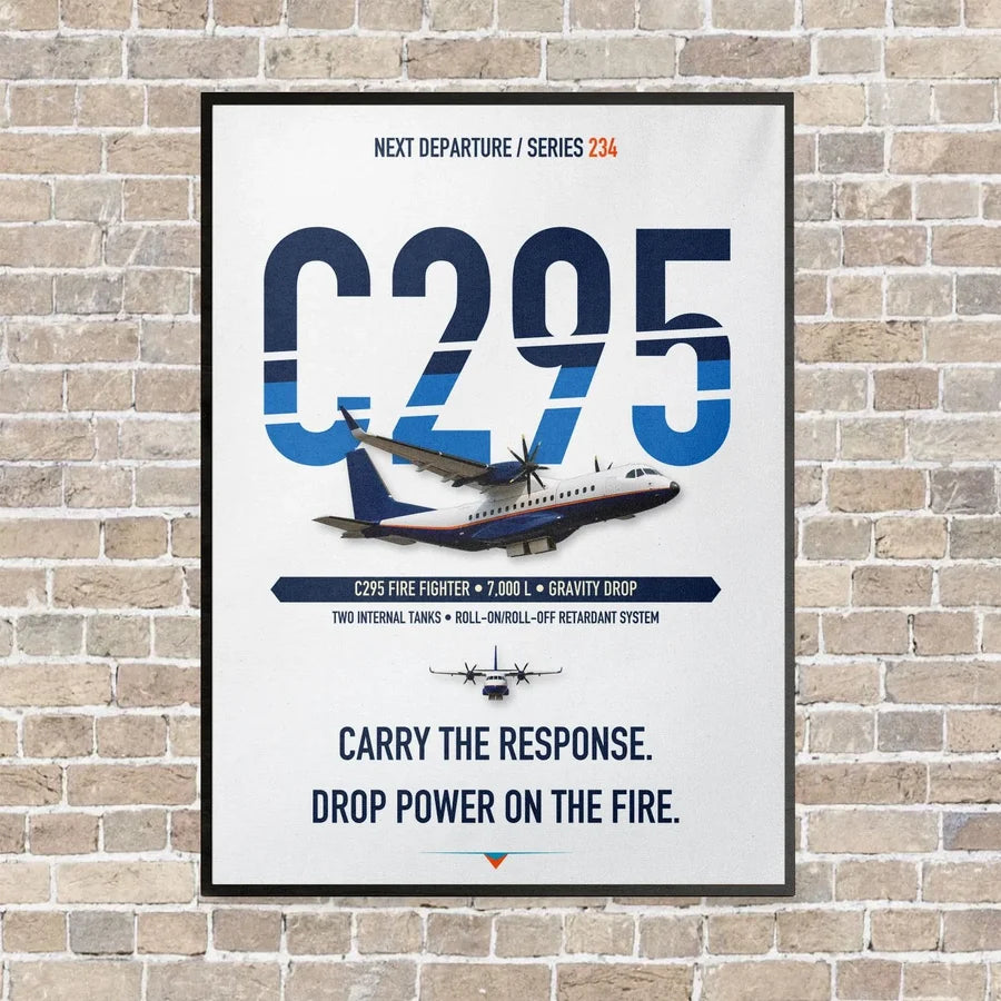 Airbus C295 Firefighter vertical canvas print - framed - white background