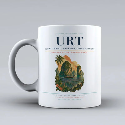 Surat Thani International Airport (URT) airport code design on white ceramic mug