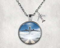 Thumbnail for Side view of Taking off Aircraft aviation necklace in stainless steel, polished finish.