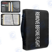 Thumbnail for REMOVE BEFORE FLIGHT-Black aviation PU accessories bag in PU faux leather.