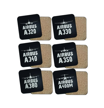 SPECIAL OFFER! Airbus Lovers (6 Pieces) aviation themed coaster, cork-backed wood with print.