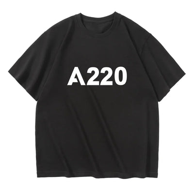 Airbus A220 Flat Text aviation design printed on soft cotton relax-fit T-shirt.