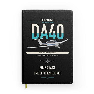 Diamond DA40 design on black notebook