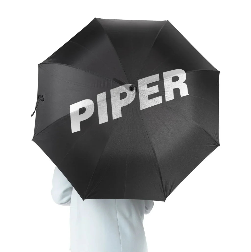 Piper & Text aviation design on windproof polyester umbrella.