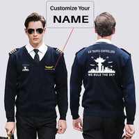 Thumbnail for Air Traffic Controllers - We Rule The Sky aviation design on premium wool blend wool pilot sweater.