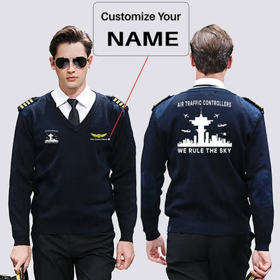 Air Traffic Controllers - We Rule The Sky aviation design on premium wool blend wool pilot sweater.