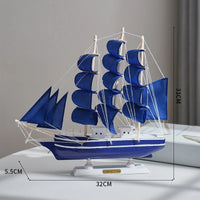 Thumbnail for Side view of Royal Blue Nautical Wooden Sailboat Model Ornament aviation model ship in diecast metal or wood with detailed pa.