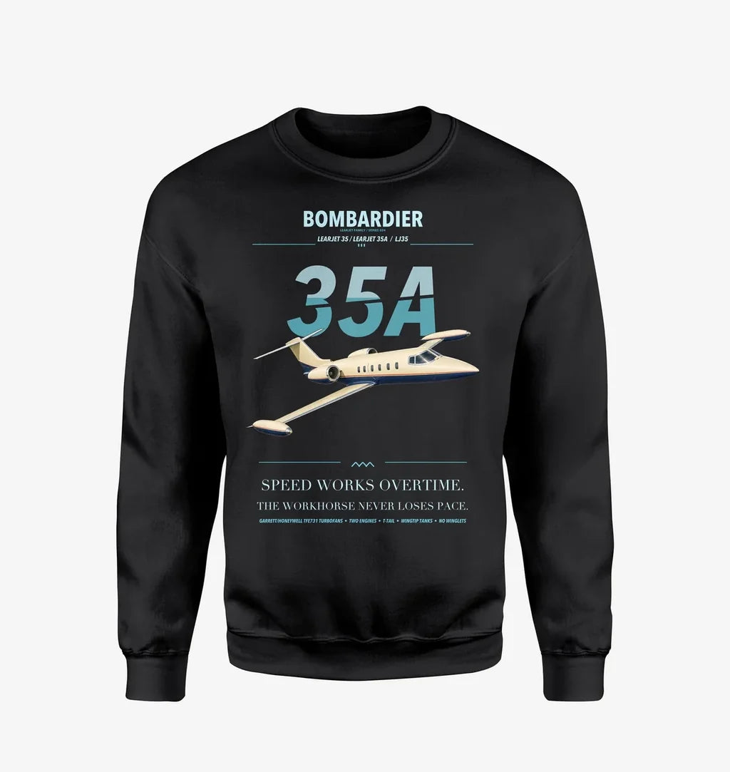 Bombardier Learjet 35A design on black sweatshirt