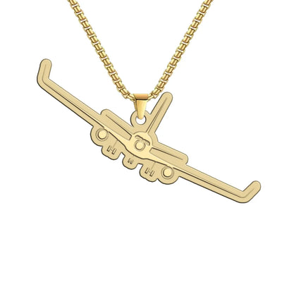 Boeing 767 Silhouette aviation hollow necklace, polished metal body with engraved detail.