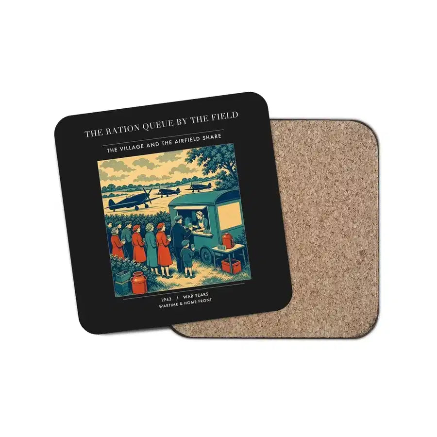 The Ration Queue By The Field - Designed Coasters design on black 1-piece