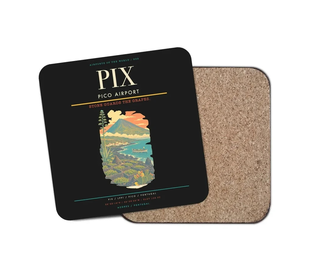 Pico Airport (PIX) design on black 1 piece coaster
