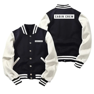 Cabin Crew Text Baseball Style aviation design printed on two-tone shell with ribbed cuffs baseball jacket.