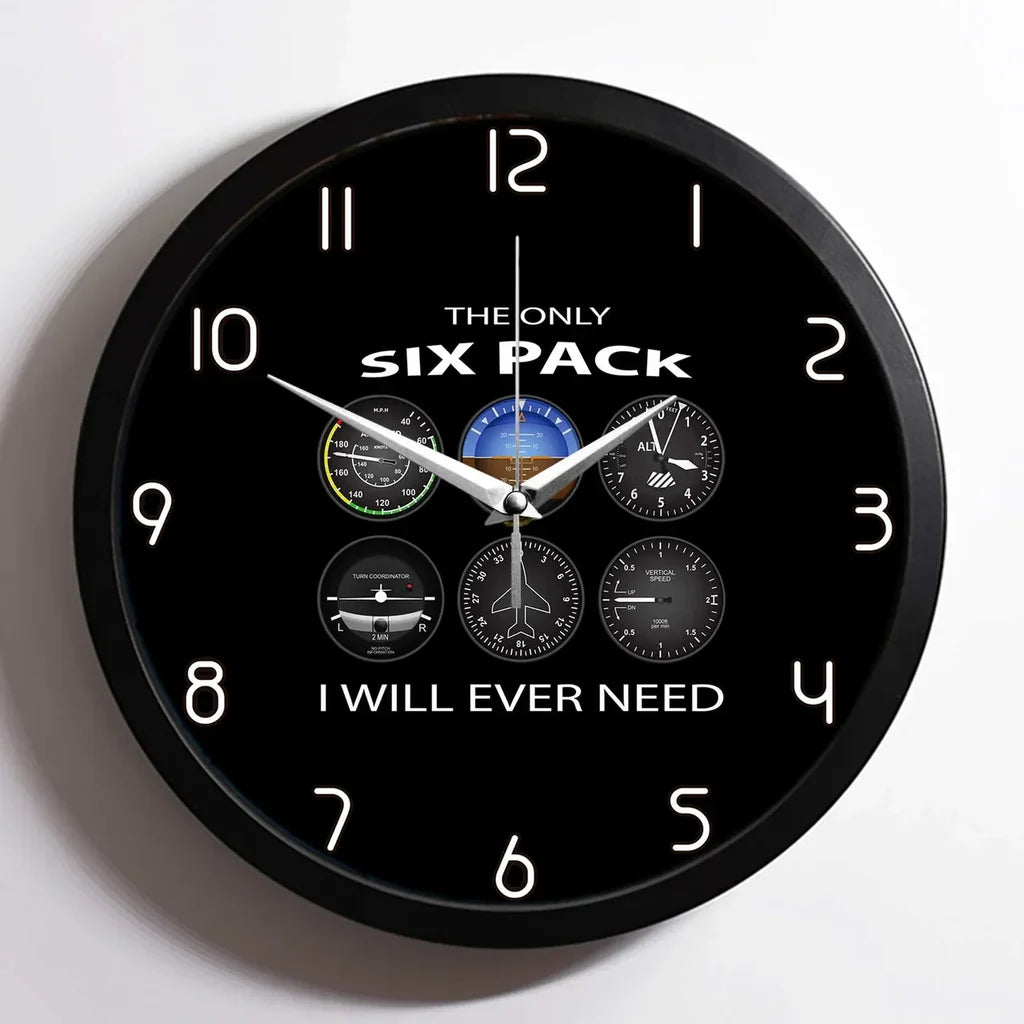 The Only Six Pack I Will Ever Need aviation design on premium wood and metal wall clock.
