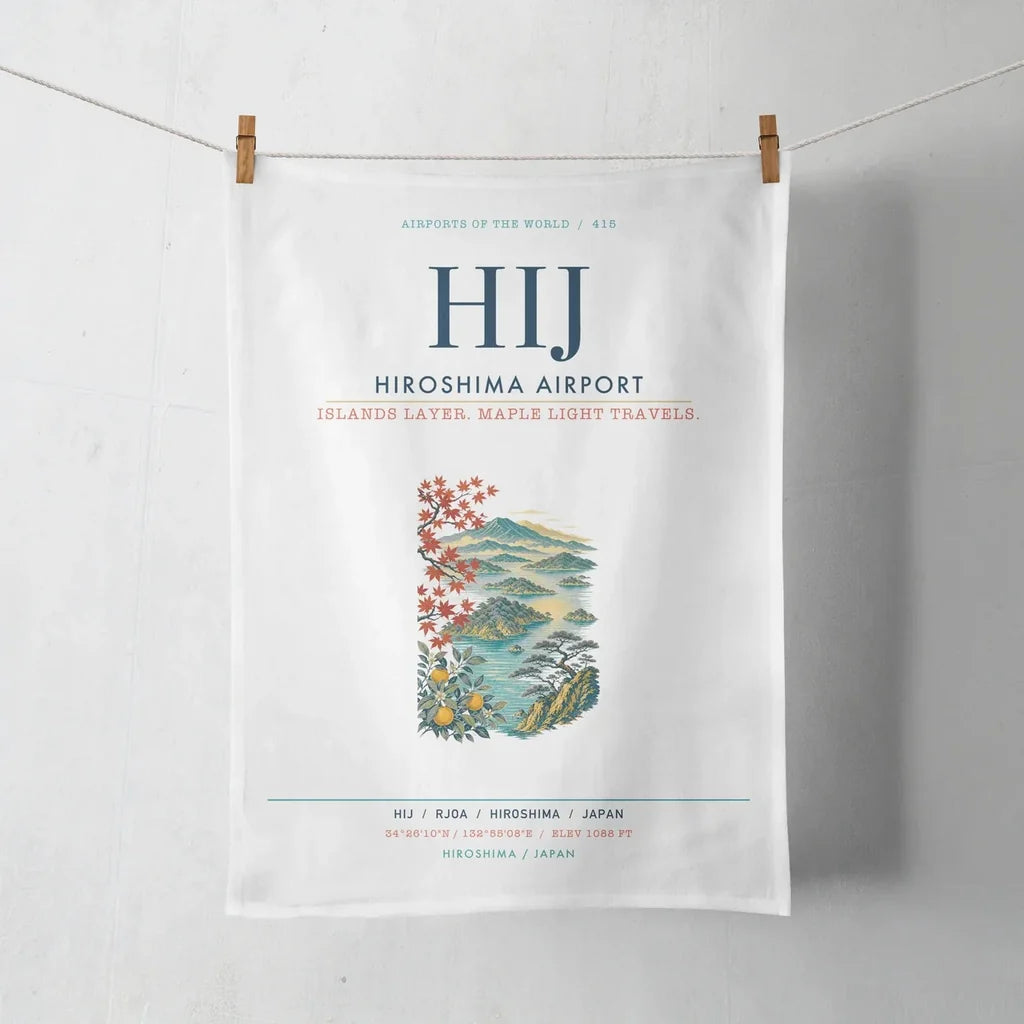 Hiroshima Airport (HIJ) design on white towel