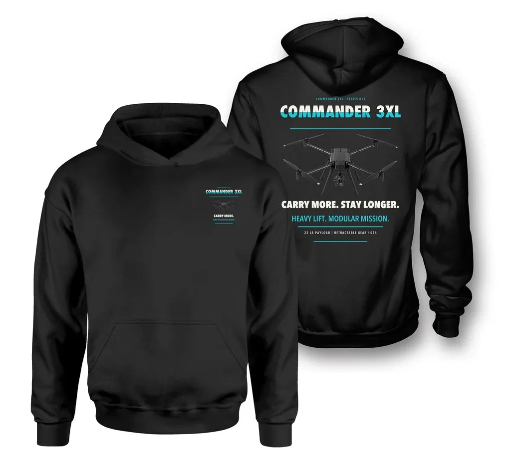 Draganfly Commander 3XL design on black hoodie