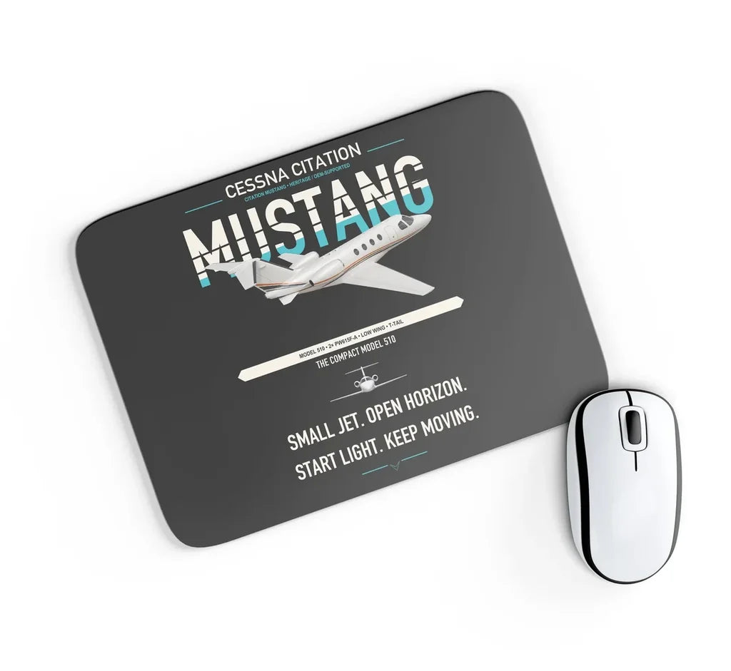 Cessna Citation Mustang design on black rectangle mouse pad